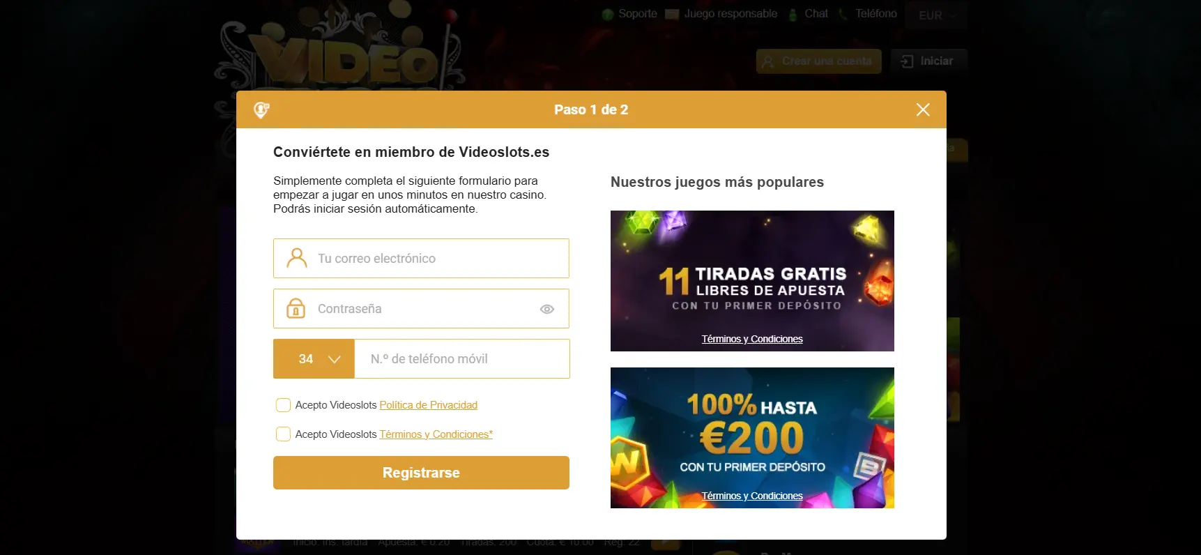 Registro e inicio de sesión en Videoslots casino Registro e inicio de sesión en Videoslots