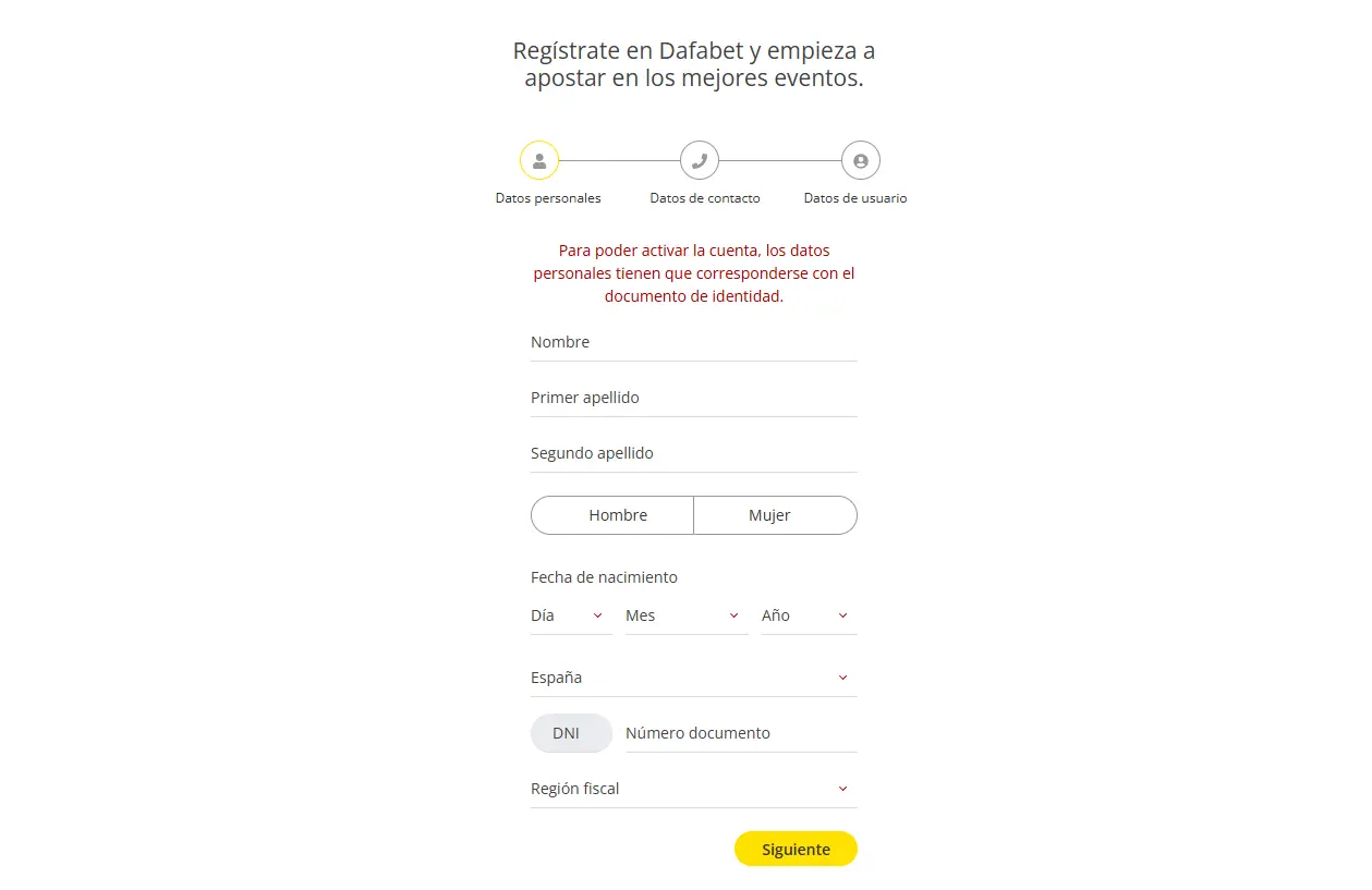 Registro en el casino Dafabet en España